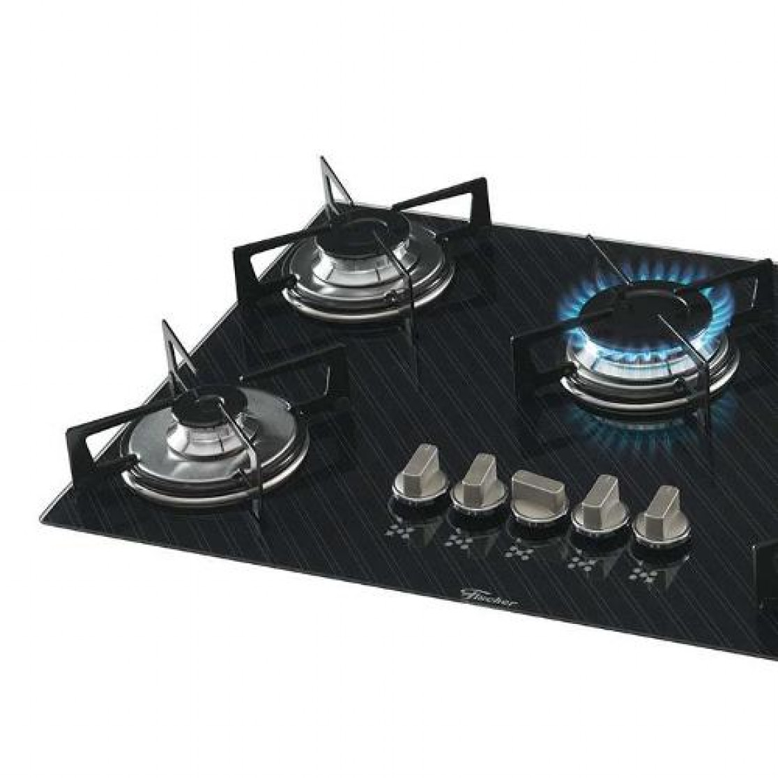 Fogão Cooktop Fischer 5 Bocas Gás Mesa Vidro Preto Decor Slim 1642