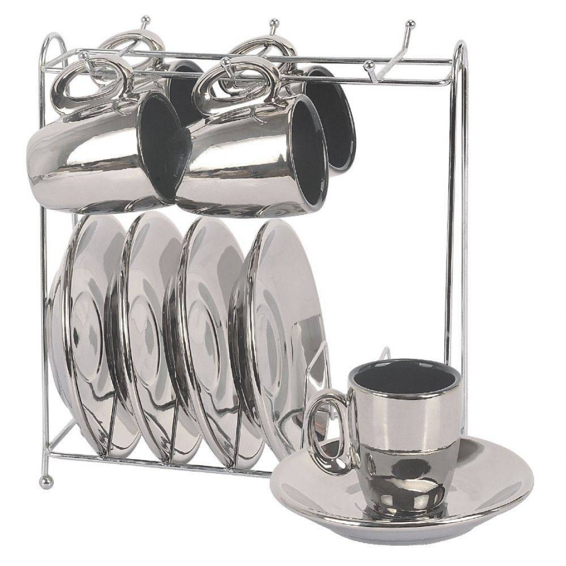 Jogo Xícara De Cafe 13 Pcs Prata/Preto
