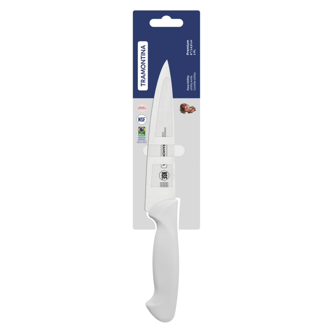 Faca Utility Tramontina Premium com Lamina em Aço Inox e Cabo de Polipropileno Branco 6"