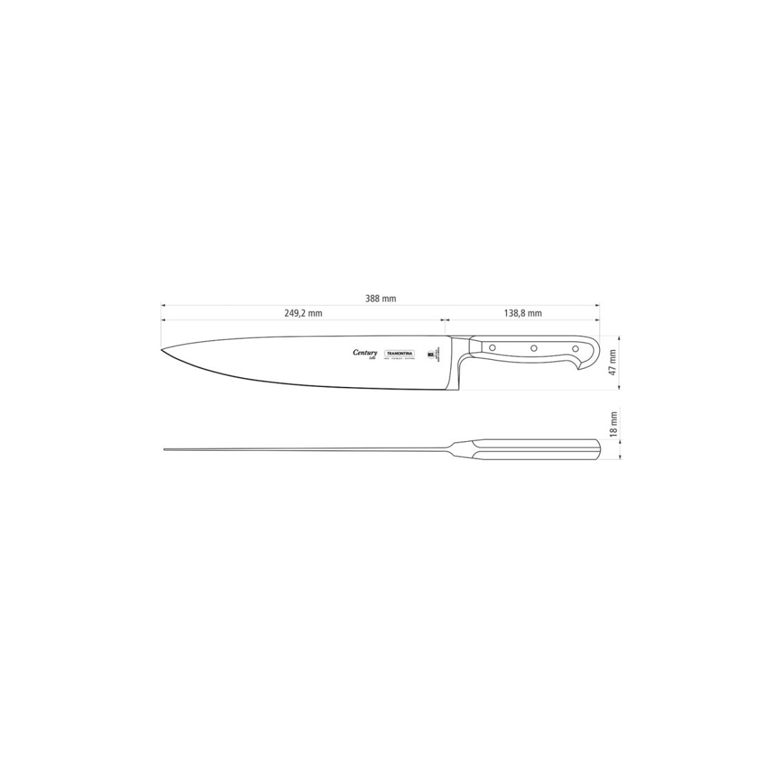 Faca Chef Tramontina Century com Lamina em Aço Inox e Cabo em Policarbonato 10
