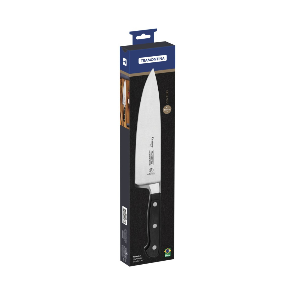 Faca Chef Tramontina Century com Lamina em Aço Inox e Cabo de Policarbonato e Fibra de Vidro 8