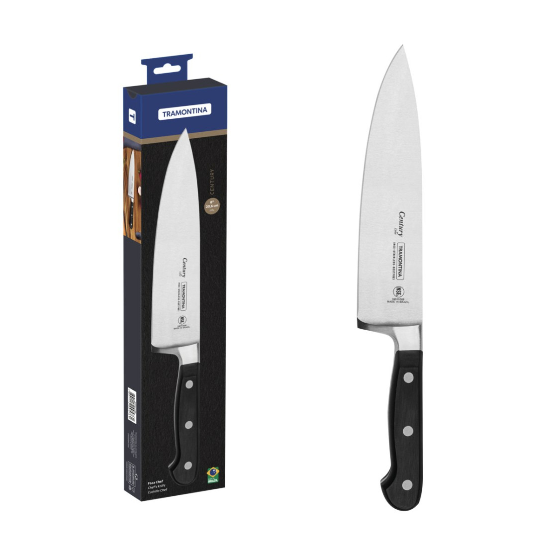 Faca Chef Tramontina Century com Lamina em Aço Inox e Cabo de Policarbonato e Fibra de Vidro 8