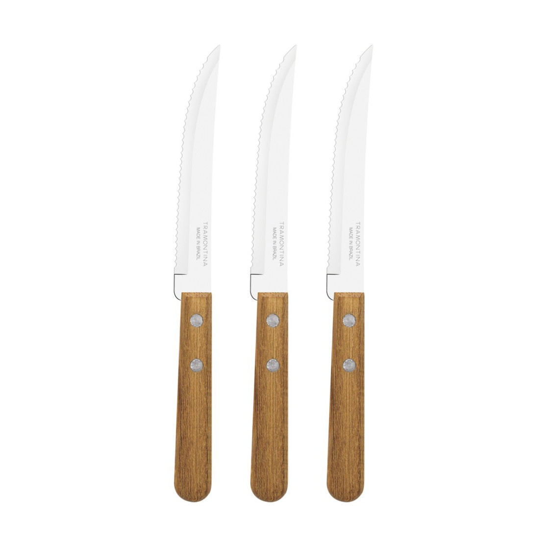 Conjunto de Facas para Churrasco Tramontina Dynamic com Laminas em Aço Inox e Cabos de Madeira Natural 3 Peças
