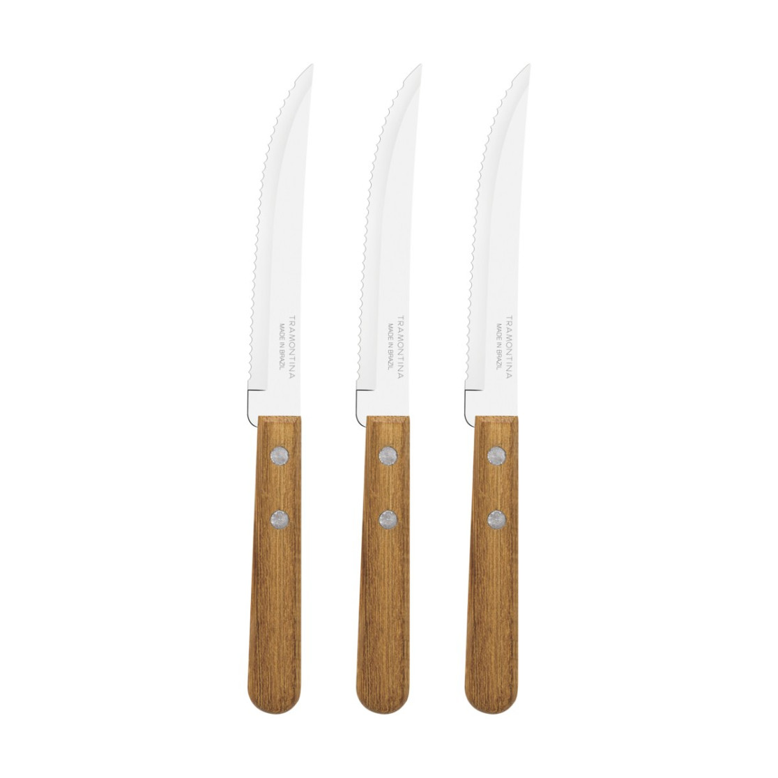 Conjunto de Facas para Churrasco Tramontina Dynamic com Laminas em Aço Inox e Cabos de Madeira Natural 3 Peças