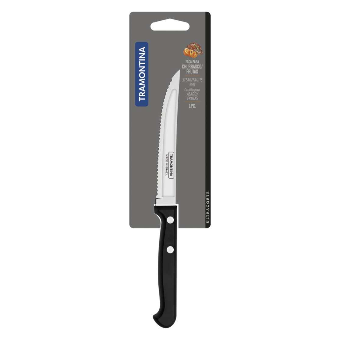 Faca para Churrasco e Frutas Tramontina Ultracorte com Lamina em Aço Inox e Cabo de Polipropileno Preto 5