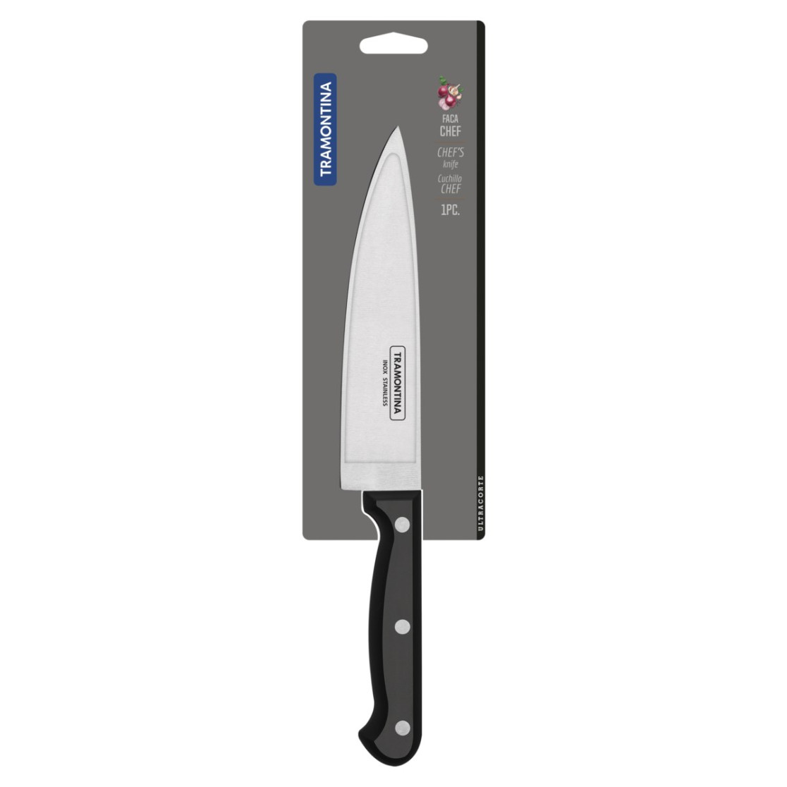 Faca Chef Tramontina Ultracorte com Lamina em Aço Inox e Cabo de Polipropileno Preto 7"