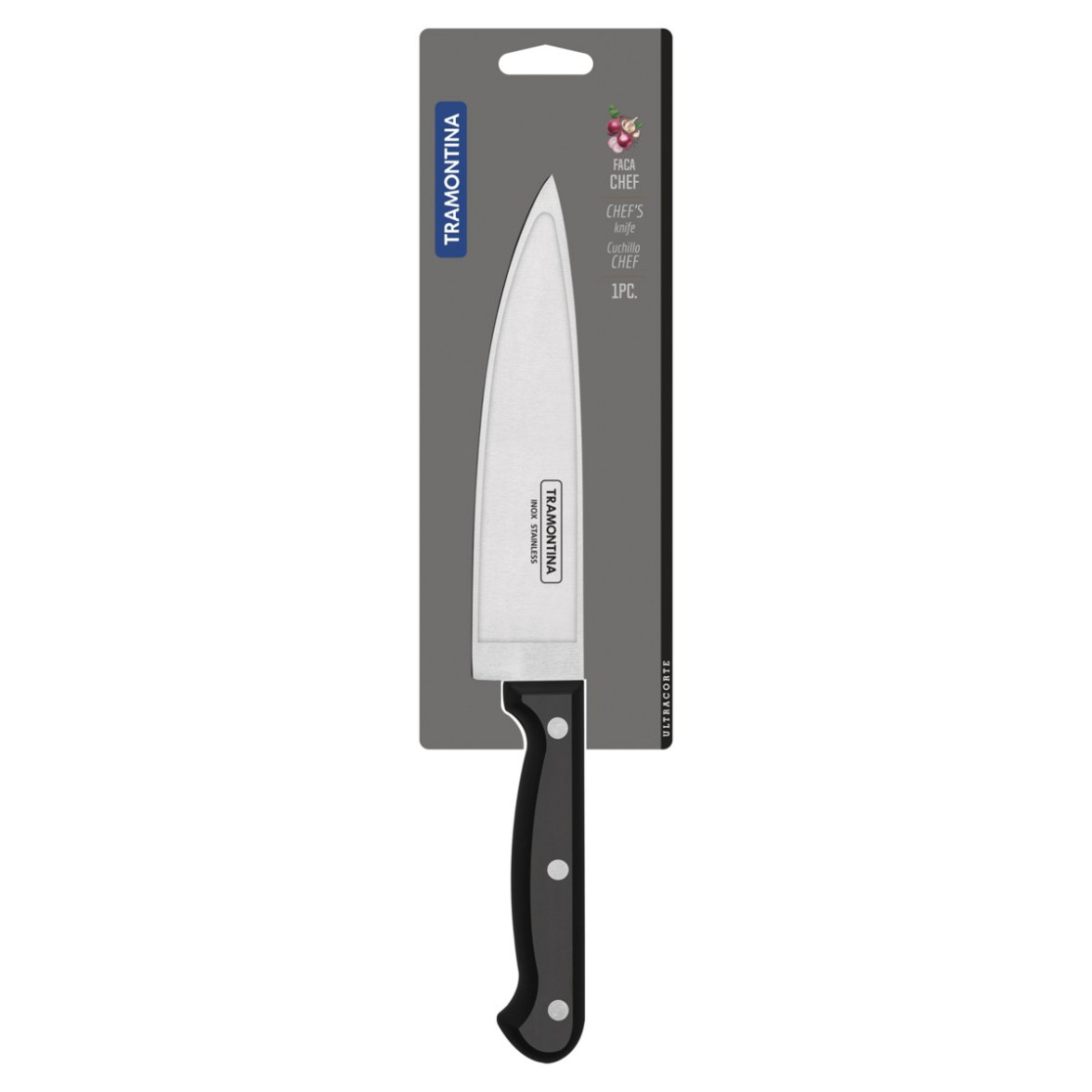 Faca Chef Tramontina Ultracorte com Lamina em Aço Inox e Cabo de Polipropileno Preto 7