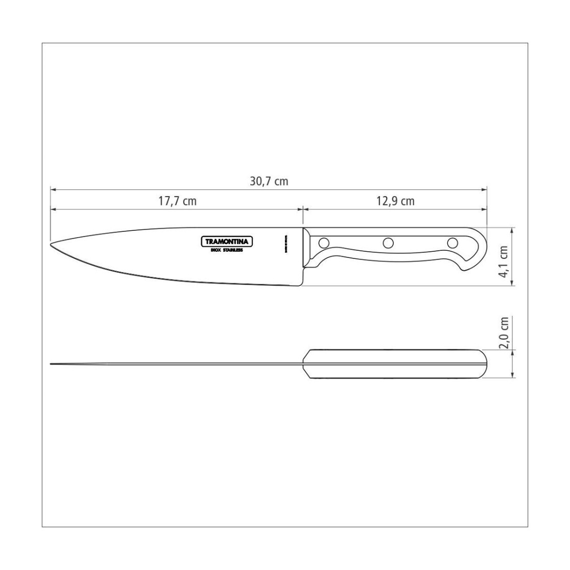 Faca Chef Tramontina Ultracorte com Lamina em Aço Inox e Cabo de Polipropileno Preto 7