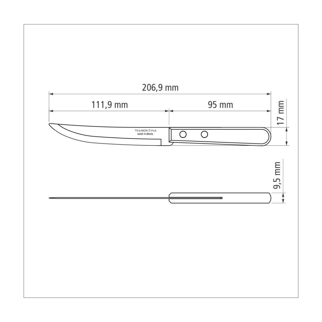 Faca para Churrasco Tramontina Dynamic com Lamina em Aço Inox com Fio Liso e Cabo de Madeira Natural 5