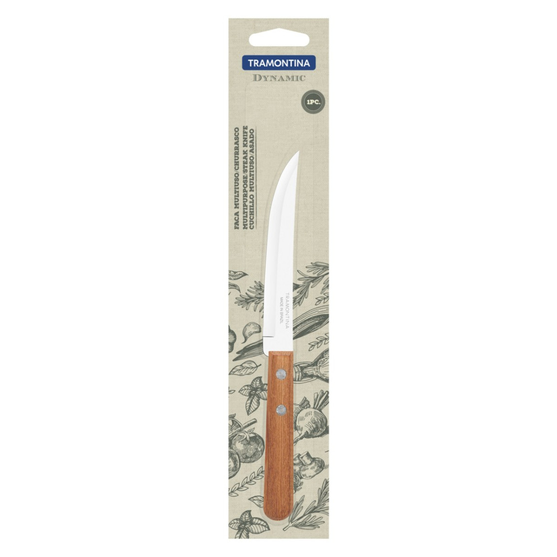 Faca para Churrasco Tramontina Dynamic com Lamina em Aço Inox com Fio Liso e Cabo de Madeira Natural 5