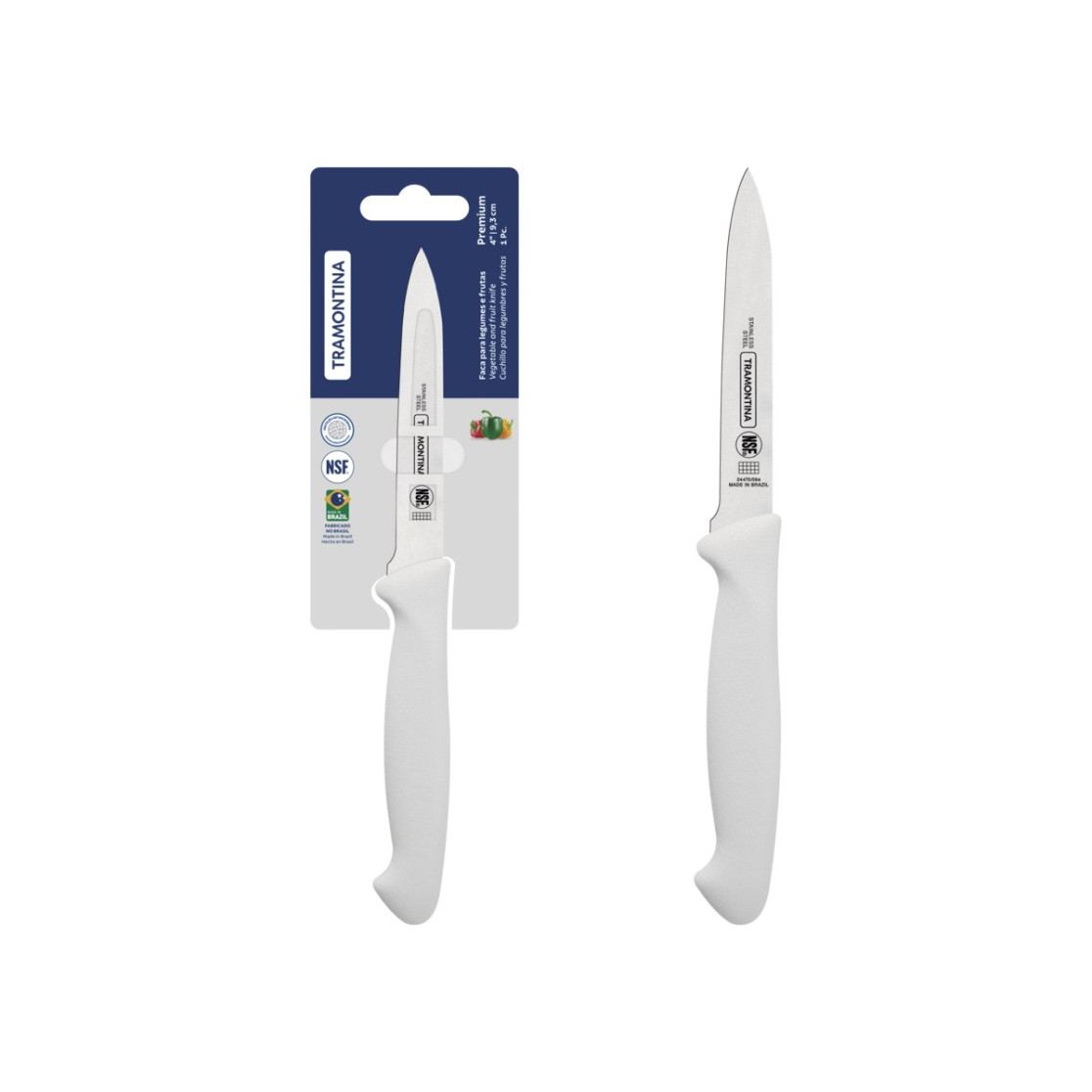 Faca para Frutas e Legumes Tramontina Premium com Lamina em Aço Inox e Cabo de Polipropileno Branco 4