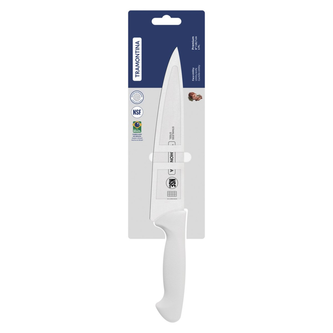 Faca Utility Tramontina Premium com Lamina em Aço Inox e Cabo de Polipropileno Branco 8