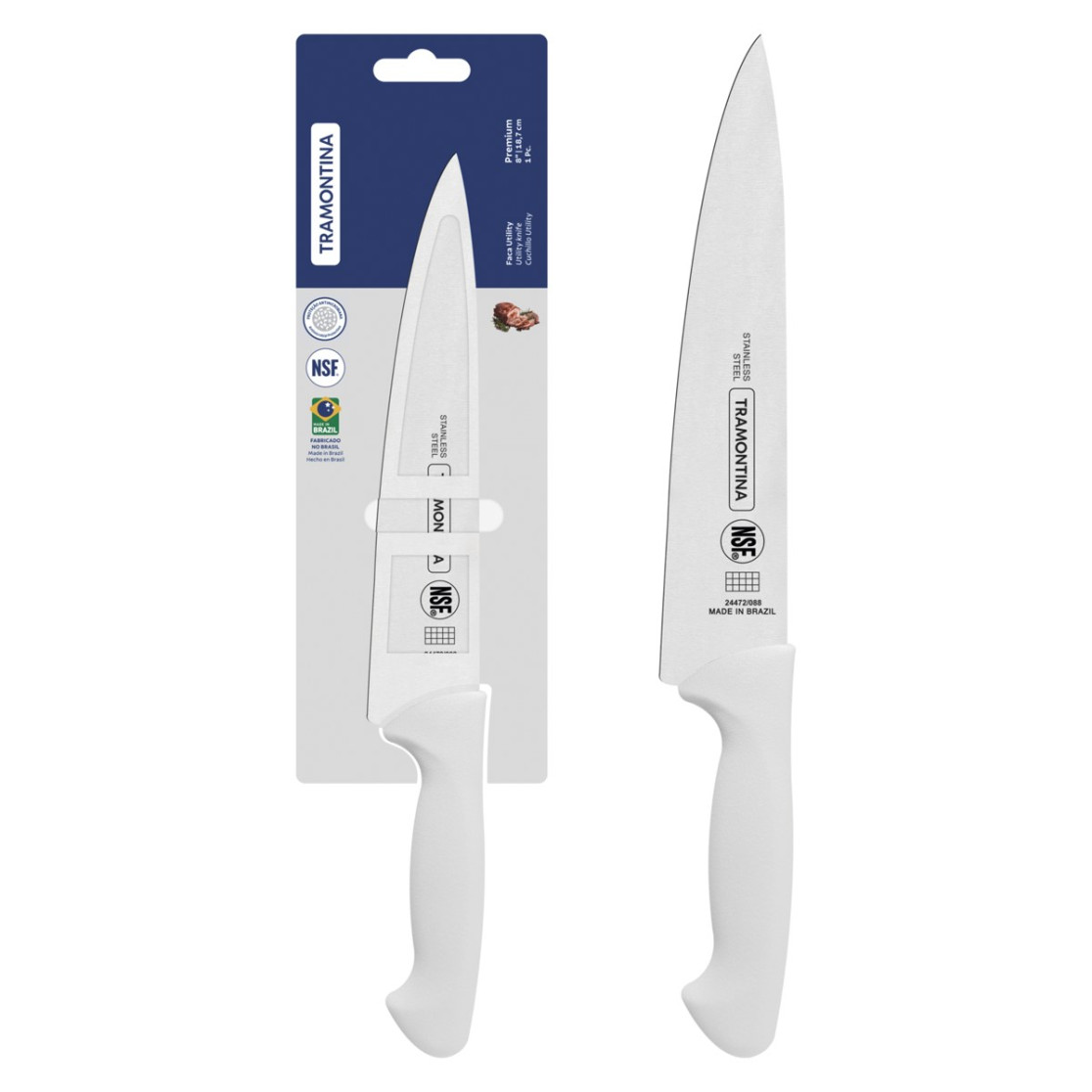 Faca Utility Tramontina Premium com Lamina em Aço Inox e Cabo de Polipropileno Branco 8