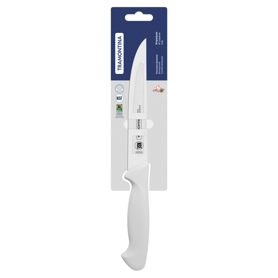 Faca para Desossar Tramontina Premium com Lamina em Aço Inox e Cabo de Polipropileno Branco 6