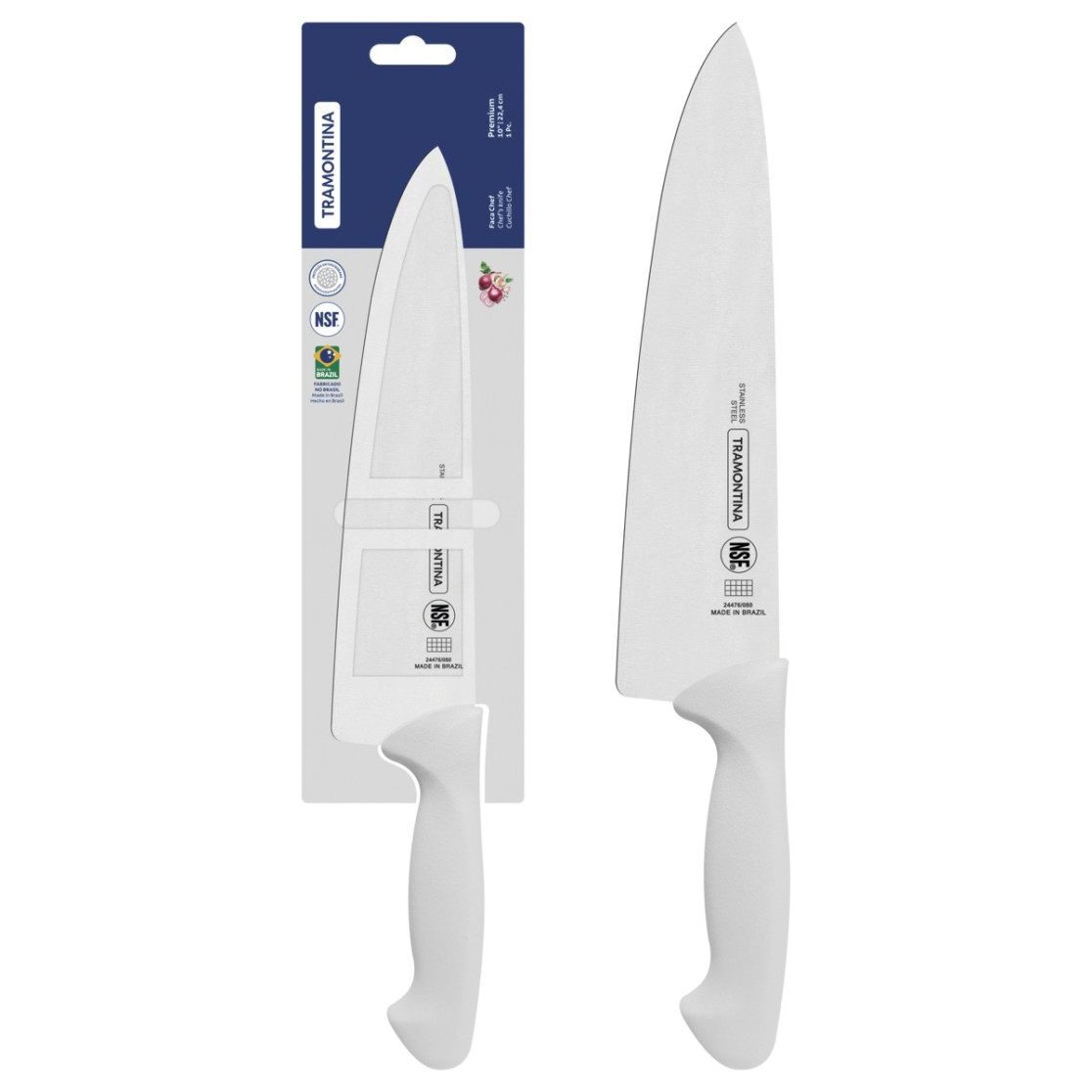 Faca Chef Tramontina Premium com Lamina em Aço Inox e Cabo de Polipropileno Branco 10
