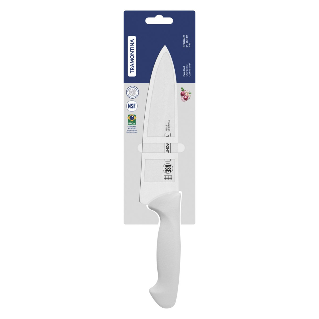 Faca Chef Tramontina Premium com Lamina em Aço Inox e Cabo de Polipropileno Branco 8