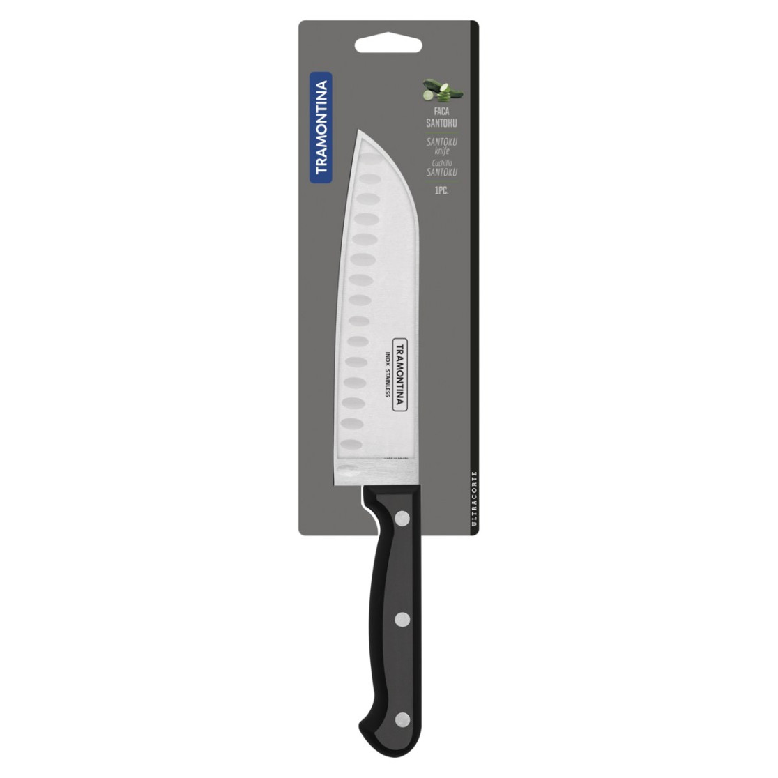 Faca Santoku Tramontina Ultracorte com Lamina em Aço Inox e Cabo de Polipropileno Preto 7