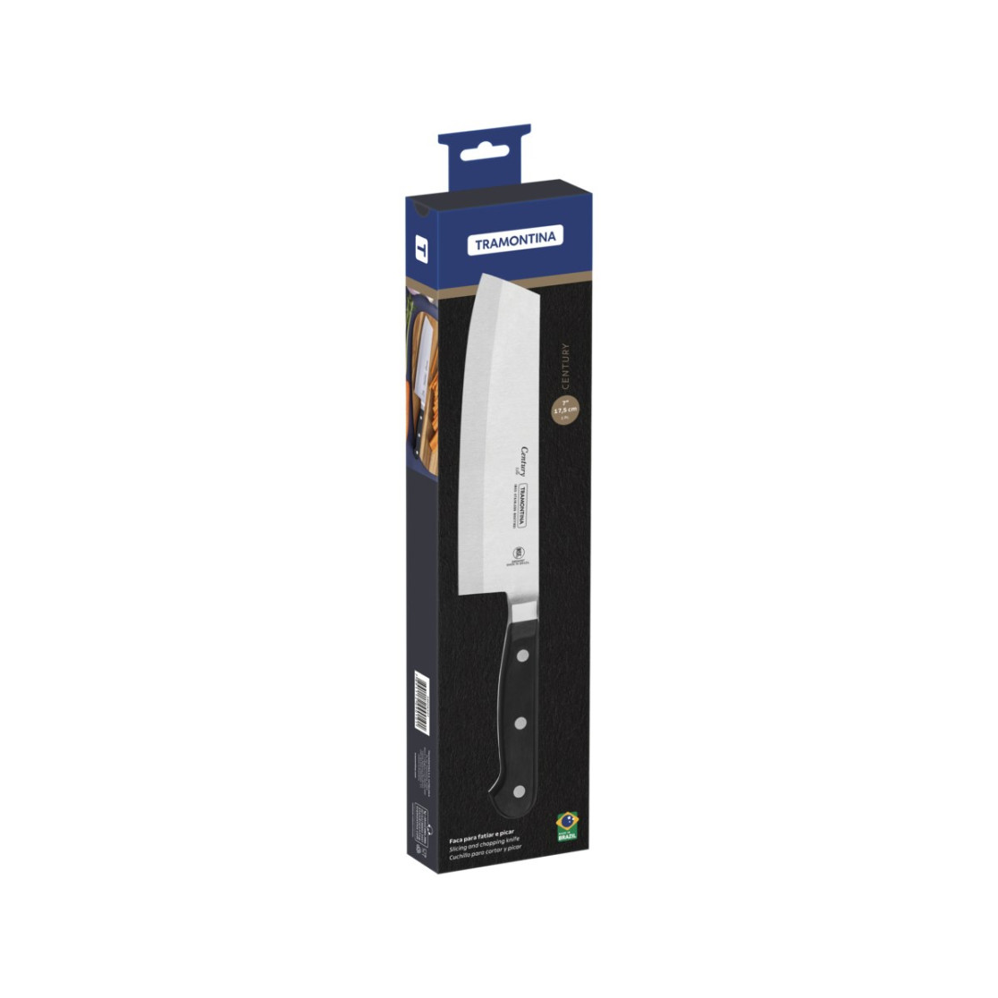 Faca para Fatiar e Picar Tramontina Century com Lâmina em Aço Inox e Cabo de Policarbonato com Fibra de Vidro 7"