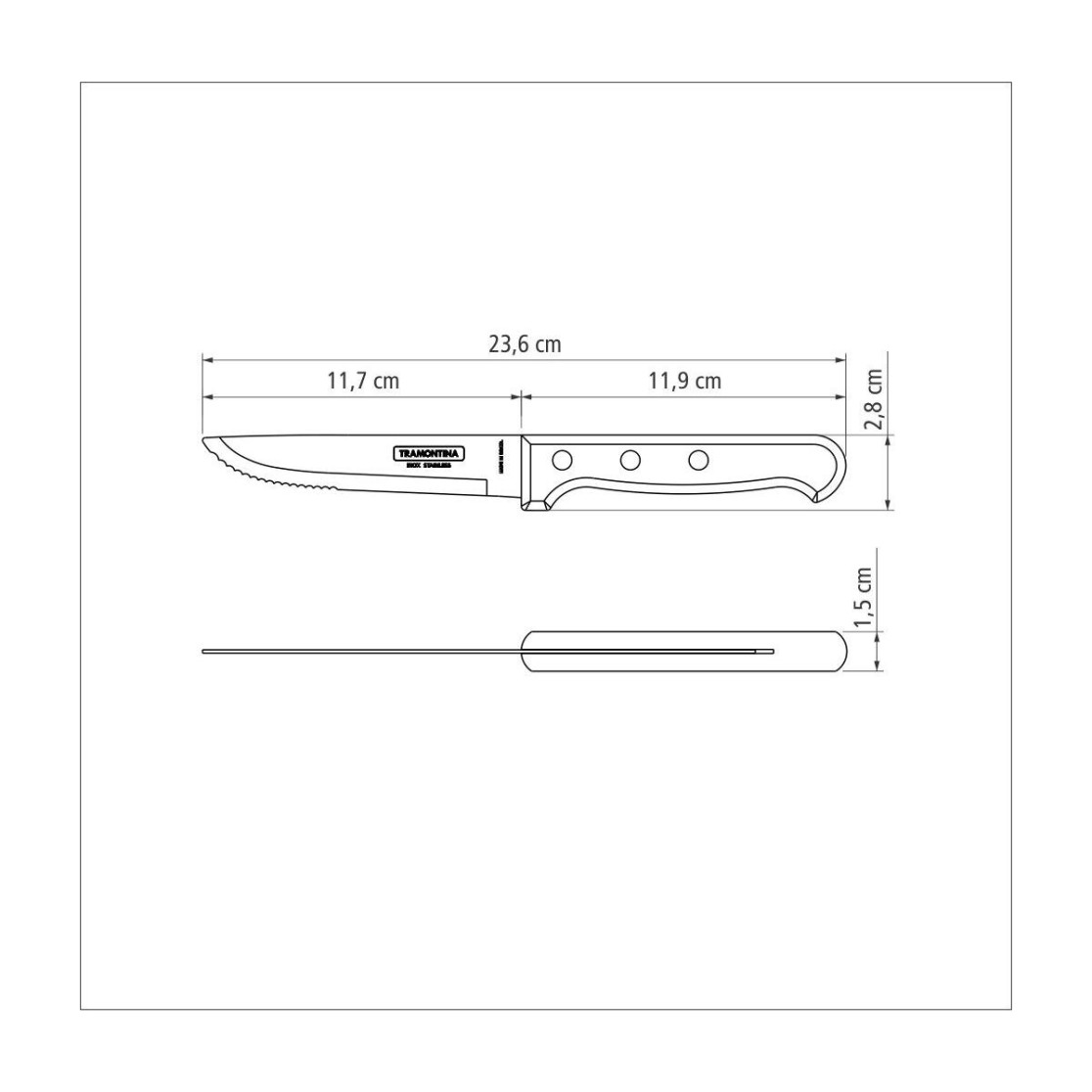 Faca para Churrasco Jumbo Tramontina com Lâmina de Aço Inox e Cabo de Madeira Tratada Polywood Castanho 5"