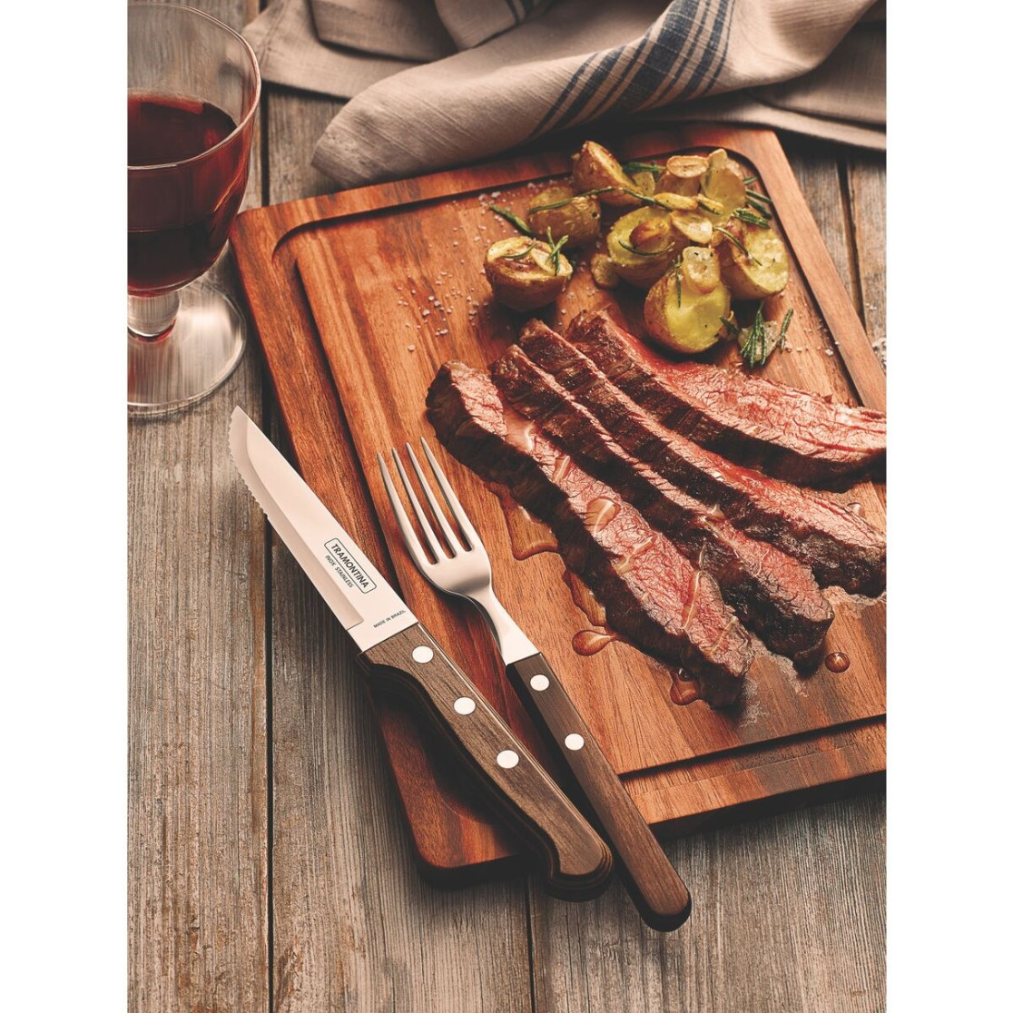 Faca para Churrasco Jumbo Tramontina com Lâmina de Aço Inox e Cabo de Madeira Tratada Polywood Castanho 5
