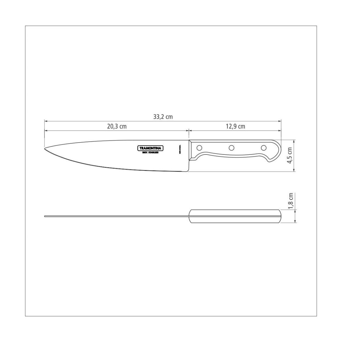 Faca Chef Tramontina Polywood com Lamina em Aço Inox e Cabo de Madeira Castanho 8
