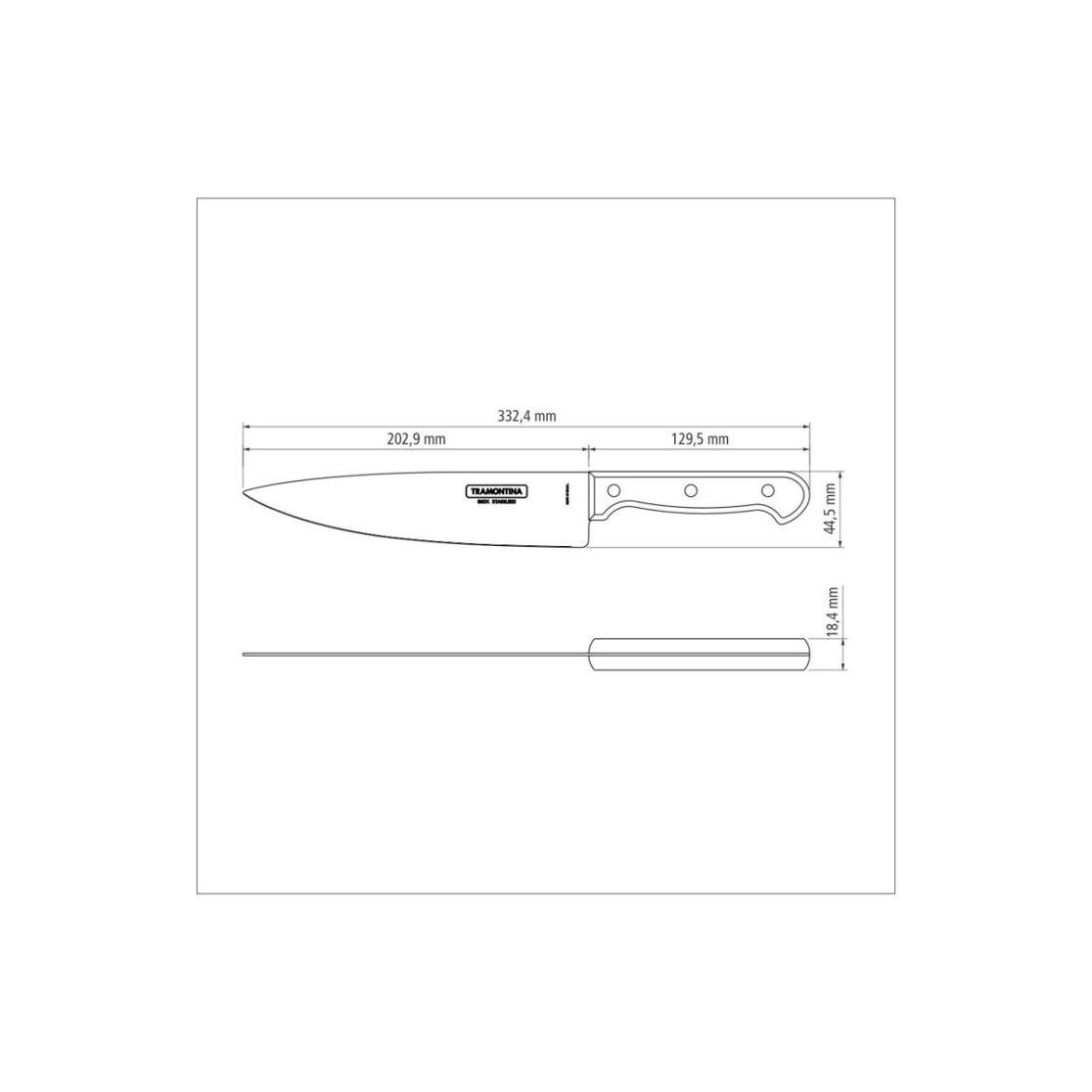 Faca Chef Tramontina Polywood com Lamina em Aço Inox e Cabo de Madeira Castanho 8