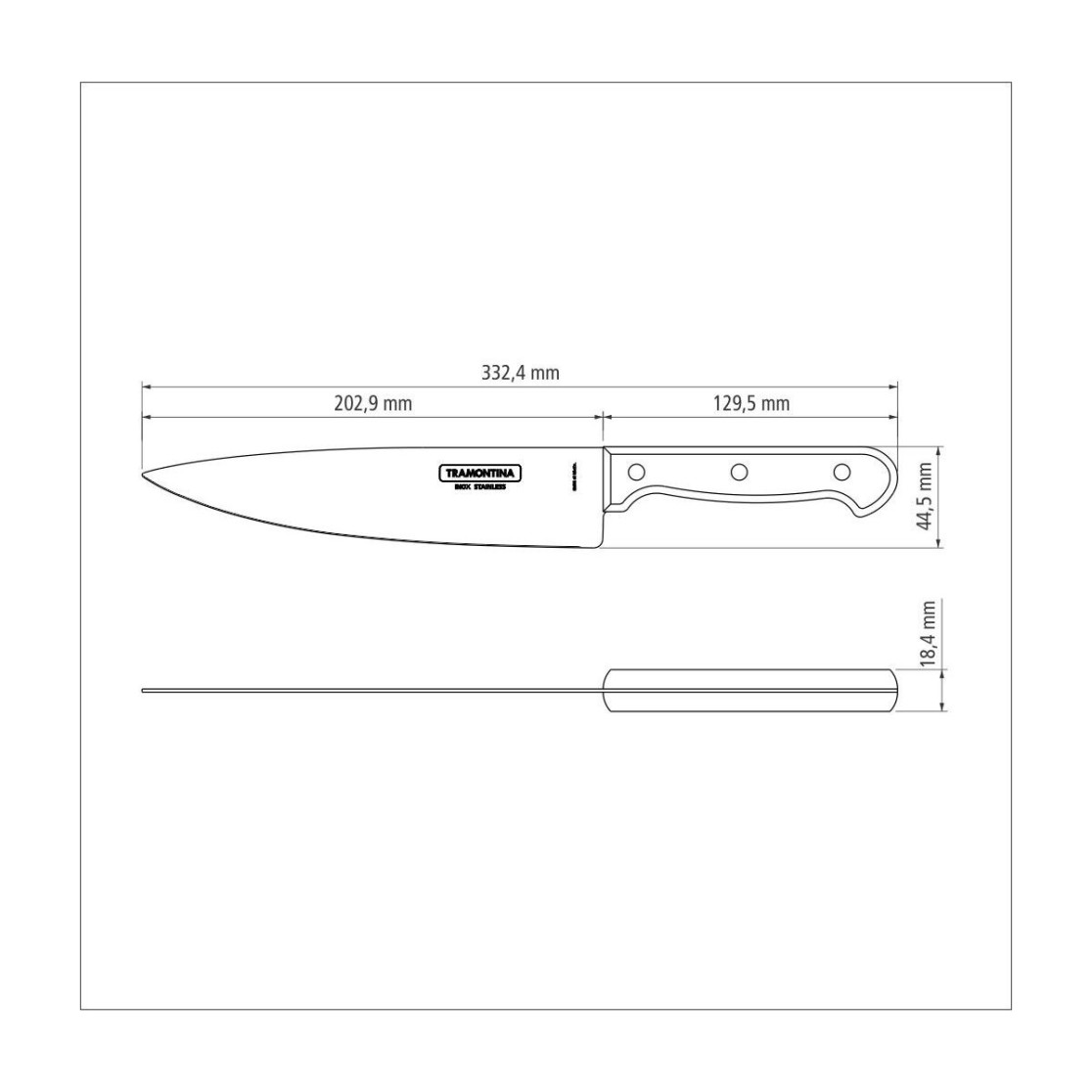 Faca Chef Tramontina Polywood com Lamina em Aço Inox e Cabo de Madeira Castanho 8