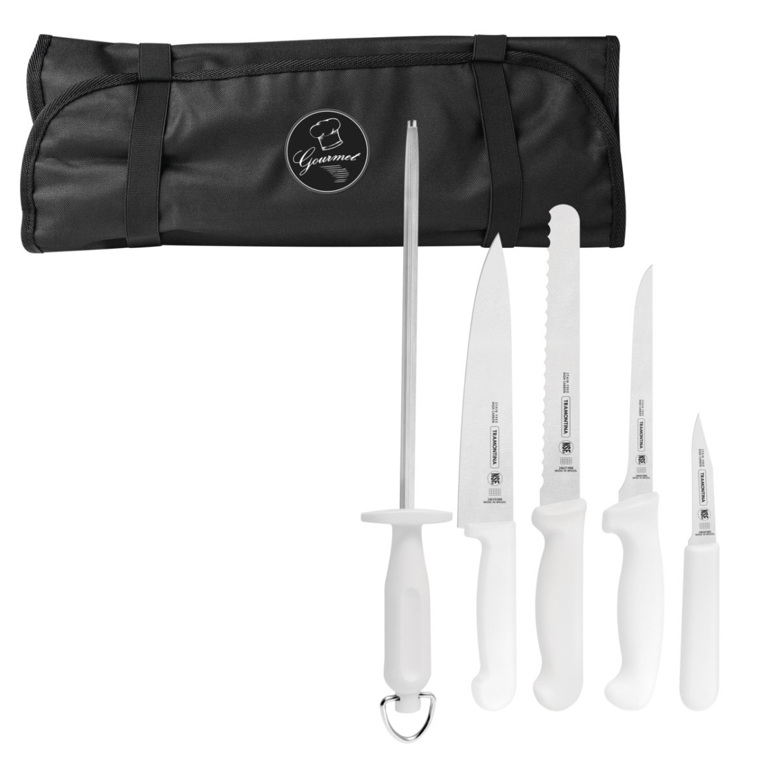 Kit para Chefs com Facas Tramontina Profissional com Laminas em Aço Inox e Cabos de Polipropileno Branco 6 Peças