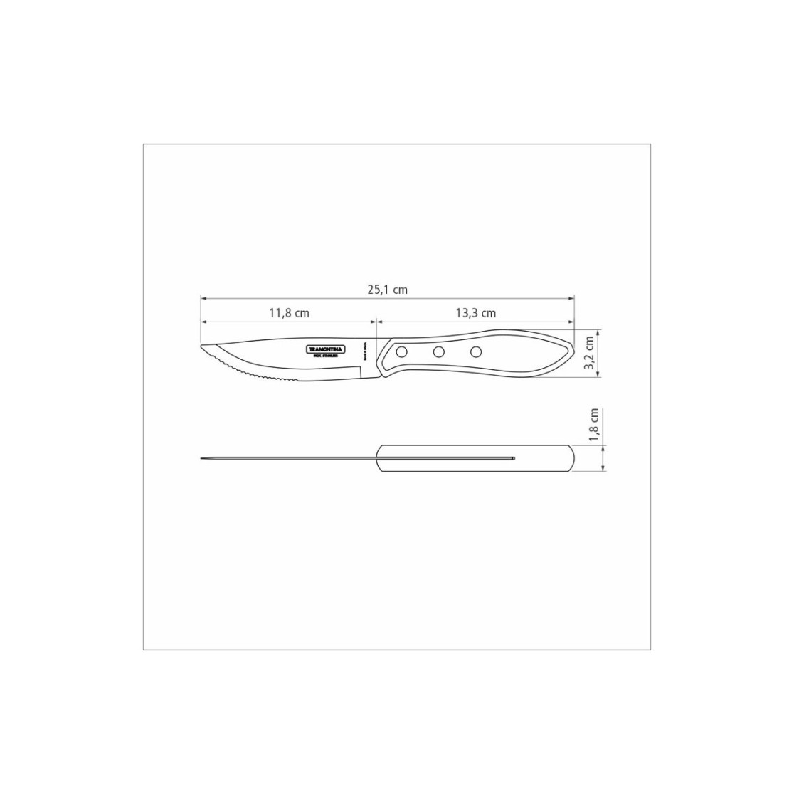 Faca para Churrasco Jumbo Tramontina com Lamina em Aço Inox e Cabo de Madeira Polywood Castanho 5