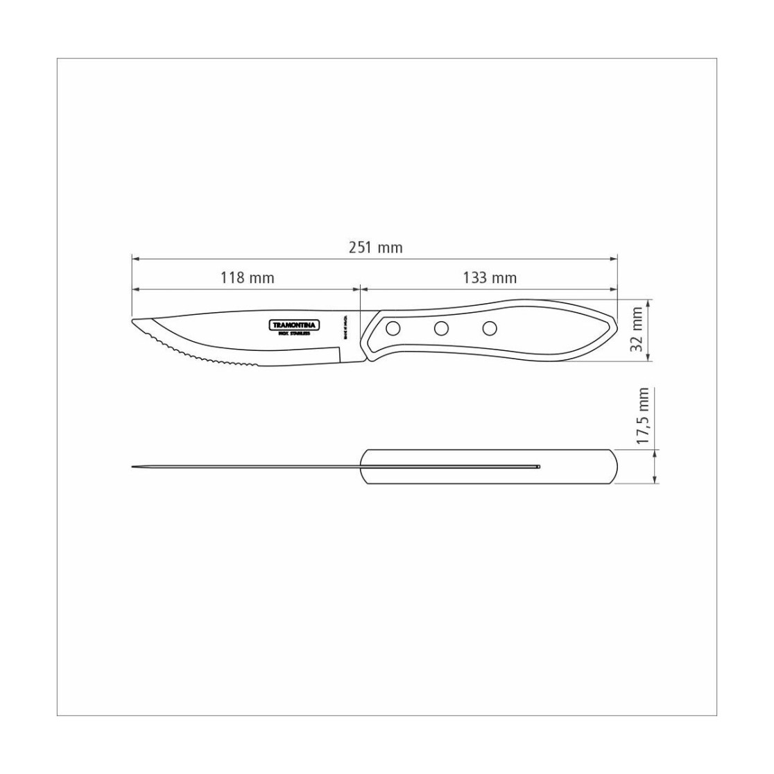 Faca para Churrasco Jumbo Tramontina com Lamina em Aço Inox e Cabo de Madeira Polywood Castanho 5