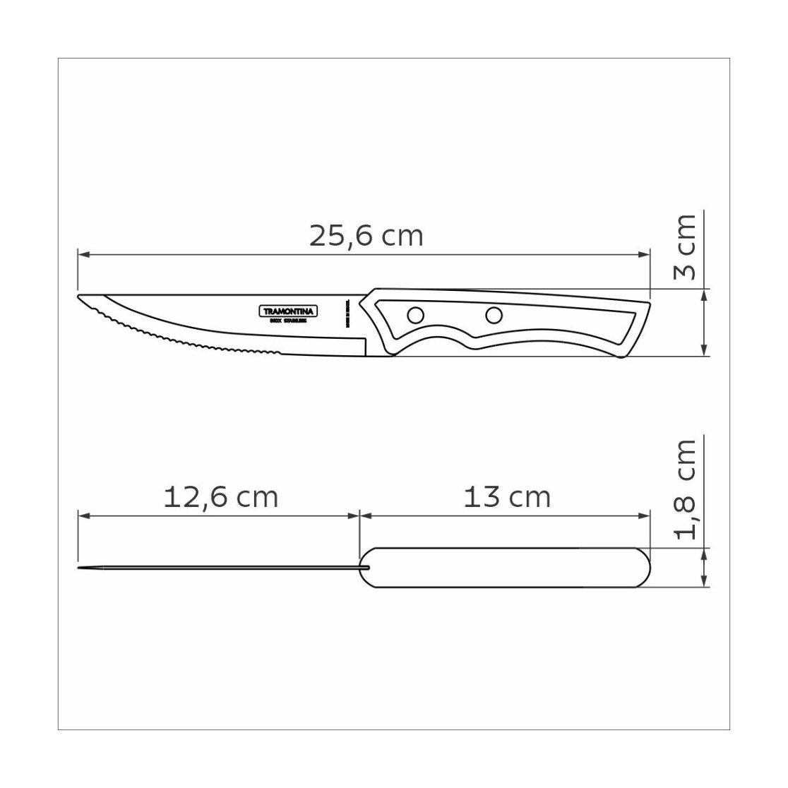 Faca para Churrasco Jumbo Tramontina com Lâmina em Aço Inox e Cabo em Madeira Tratada Polywood Castanho 5 polegada