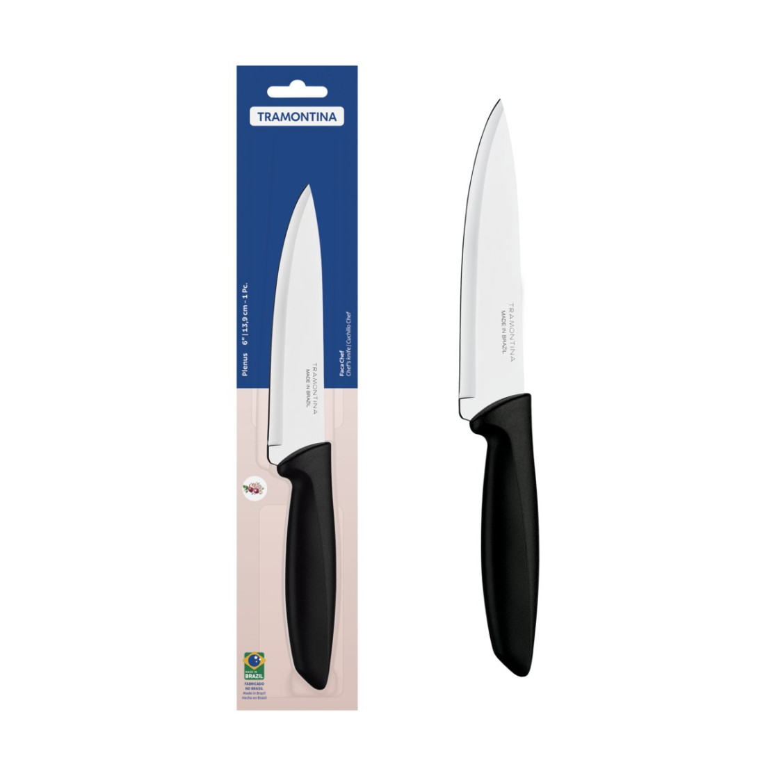 Faca Chef Tramontina Plenus com Lamina em Aço Inox e Cabo de Polipropileno Preto 6