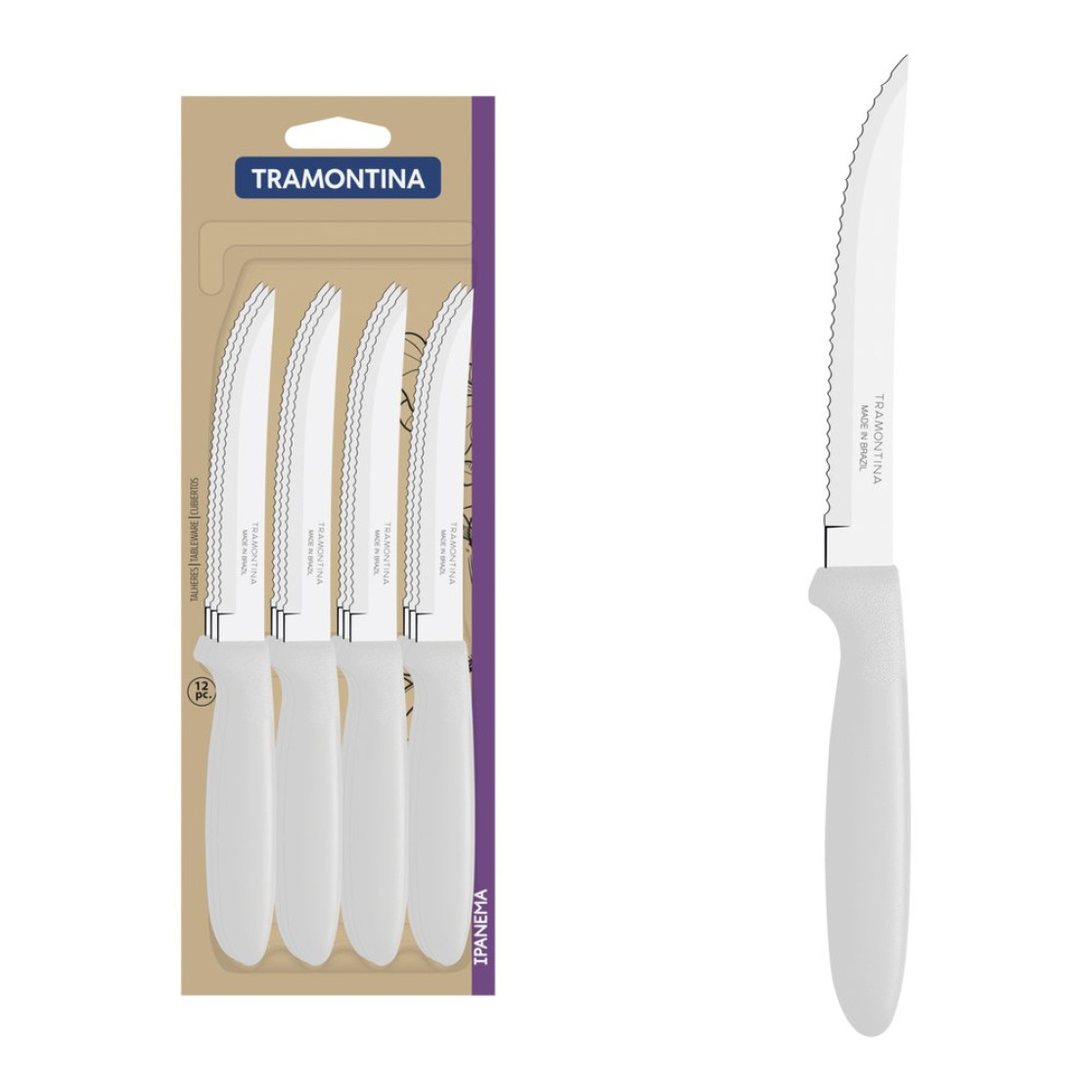 Conjunto de Facas para Churrasco Tramontina Ipanema com Lâminas em Aço Inox e Cabos de Polipropileno Branco 12 Peças
