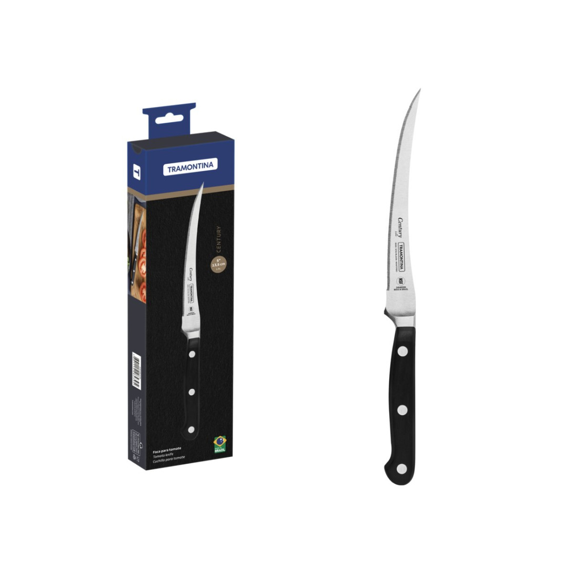 Faca para Tomate Tramontina Century com Lamina de Aço Inox e Cabo de Policarbonato e Fibra de Vidro Preto 5