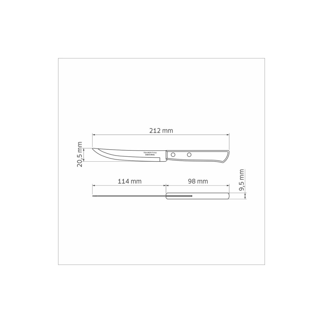 Faca para Churrasco Tramontina com Lâmina em Aço com Fio Liso e Cabo de Madeira Tratada Polywood Castanho 5 polegada