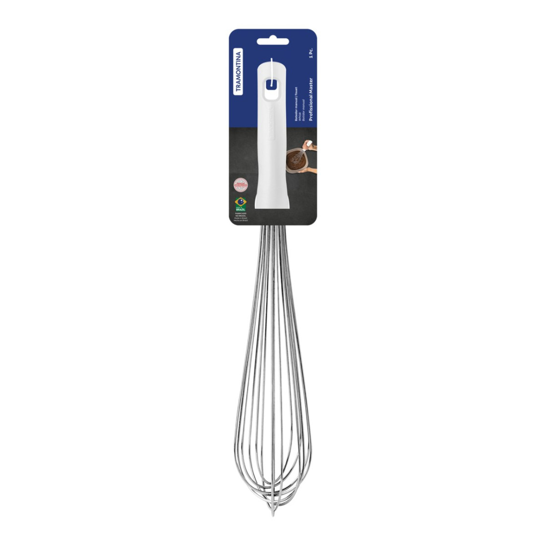 Batedor Manual Tramontina Profissional em Aço Inox com Cabo em Polipropileno Branco 40 cm