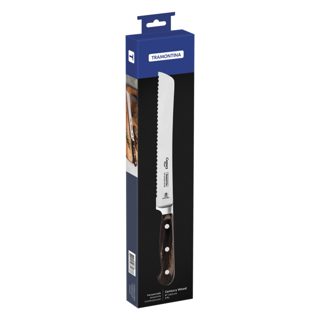 Faca para Pão Tramontina Century Wood com Lâmina em Aço Inox e Cabo de Madeira Tratada Castanho 8 polegada