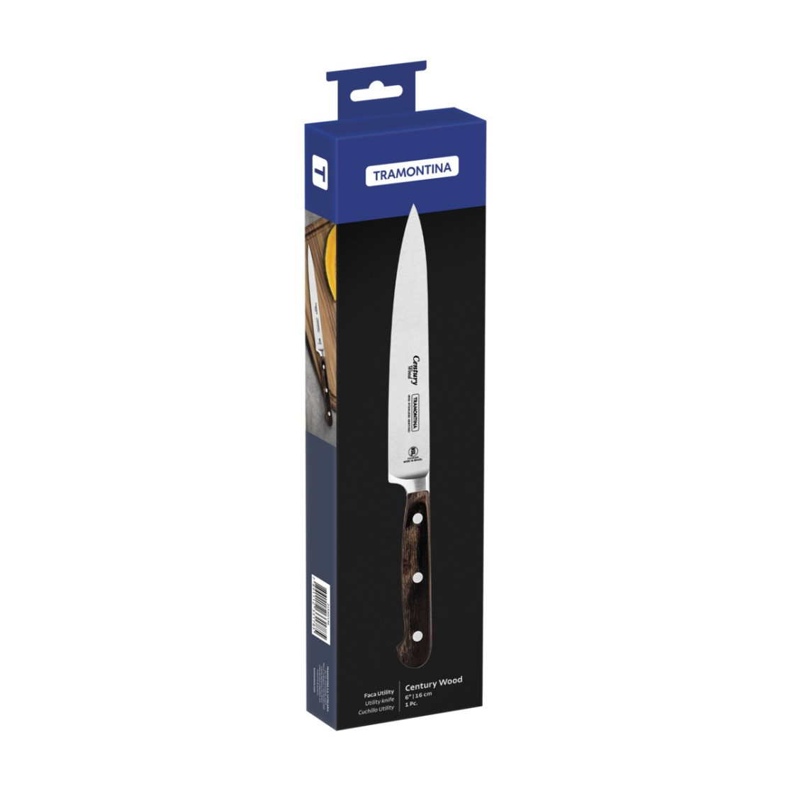 Faca Utility Tramontina Century Wood com Lâmina em Aço Inox e Cabo de Madeira Tratada Castanho 6 polegada