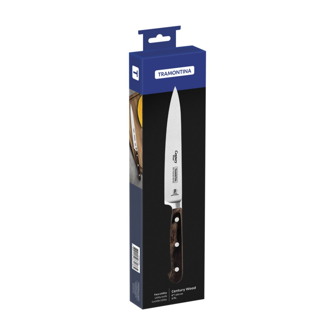 Faca Utility Tramontina Century Wood com Lâmina em Aço Inox e Cabo de Madeira Tratada Castanho 6 polegada