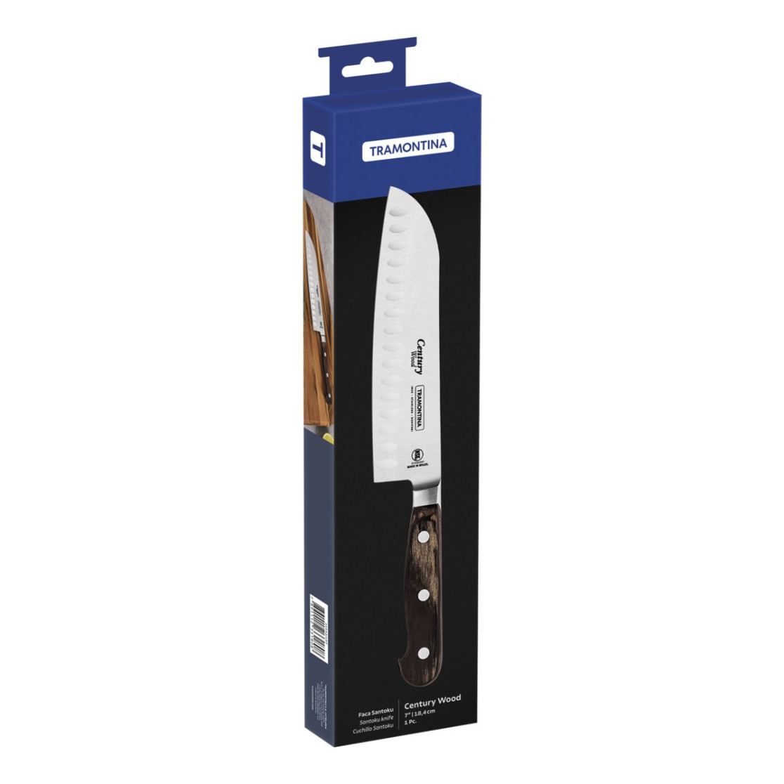 Faca Santoku Tramontina Century Wood com Lâmina em Aço Inox e Cabo de Madeira Tratada Castanho 7 polegada