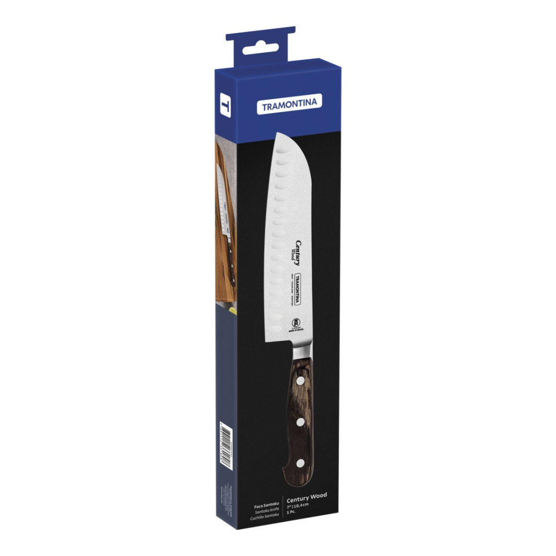 Faca Santoku Tramontina Century Wood com Lâmina em Aço Inox e Cabo de Madeira Tratada Castanho 7 polegada