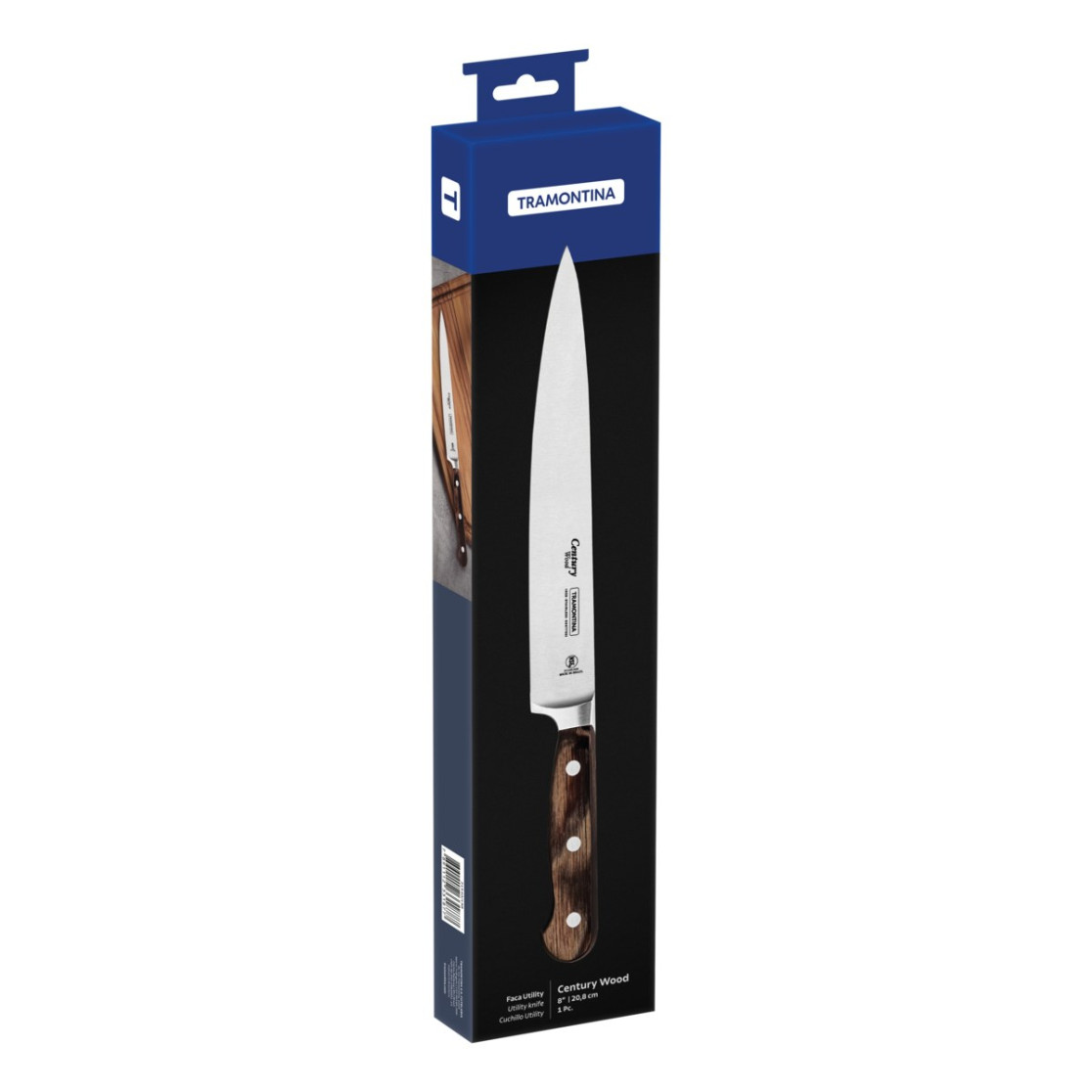 Faca Utility Tramontina Century Wood com Lâmina em Aço Inox e Cabo de Madeira Tratada Castanho 8 polegada