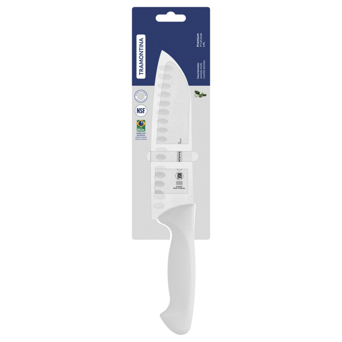 Faca Santoku Tramontina Premium com Lâmina de Aço Inox e Cabo de Polipropileno Branco 7 polegada