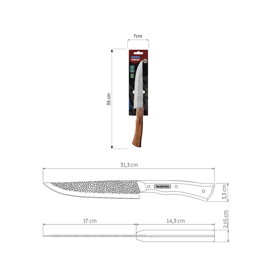 Faca para Carne Tramontina Nômade com Lâmina em Aço Inox e Cabo de Madeira 7 polegada