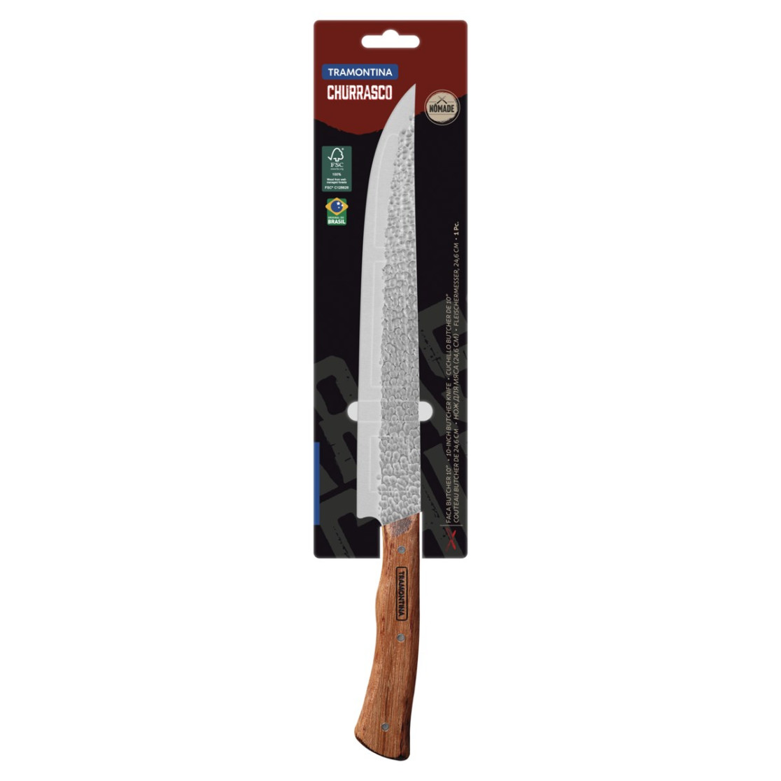 Faca Butcher Tramontina Nômade com Lâmina em Aço Inox e Cabo de Madeira 10 polegada