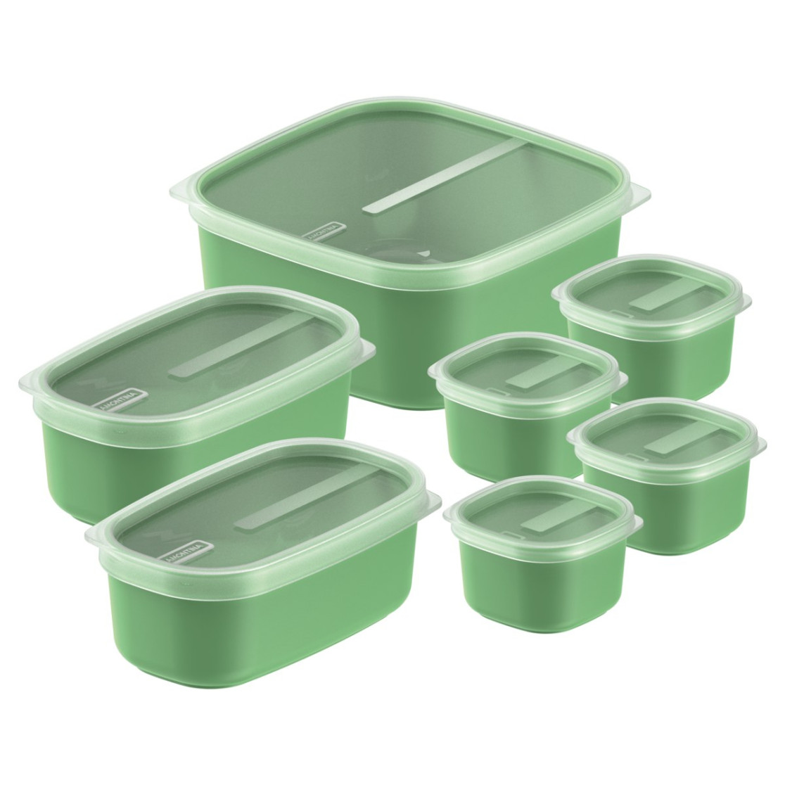 Conjunto de Potes Tramontina Mixcolor em Polipropileno na cor Verde Sálvia com Tampa Transparente 07 Peças