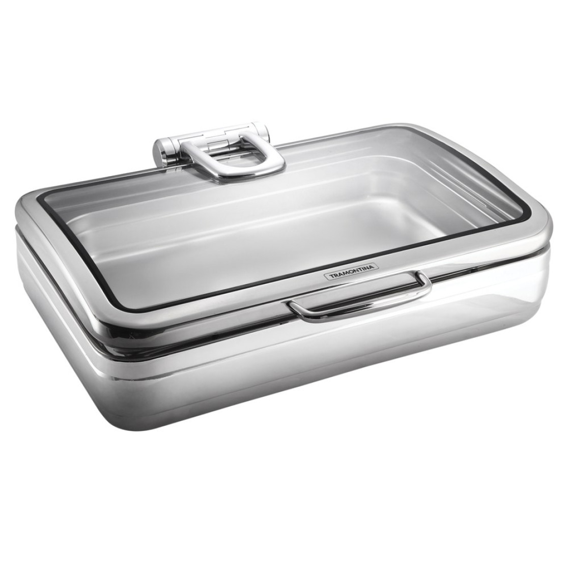 Rechaud Tramontina Banho Maria Retangular em Aço Inox com Tampa Basculante e Cuba 1/1 11,2 L