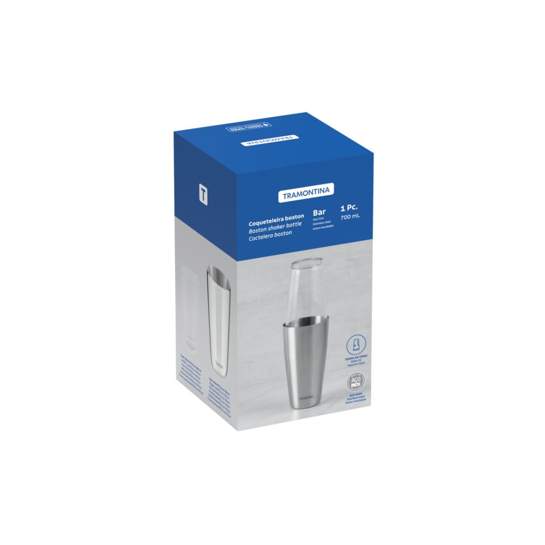 Coqueteleira Boston Tramontina em Aço Inox e Tampa em Vidro 700 ml