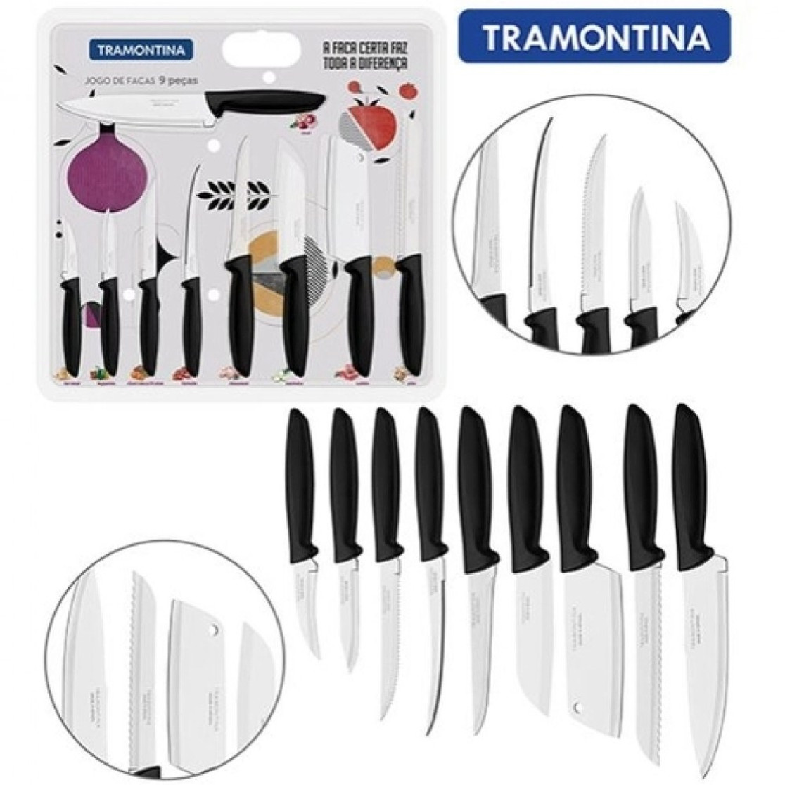 Kit De Facas 9 Peças Preto Tramontina Plenus Original