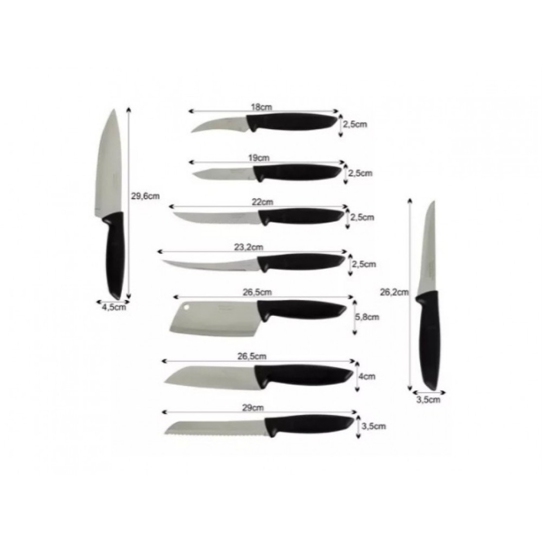 Kit De Facas 9 Peças Preto Tramontina Plenus Original
